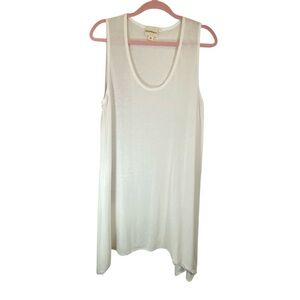 PURE DKNY Women’s Linen Blend Tank Tunic Top Shark-bite Hem White M